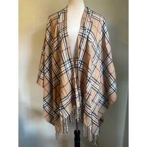 Tan Plaid Poncho Wrap Fringe One size preppy fringe classic boho dainty y2 retro